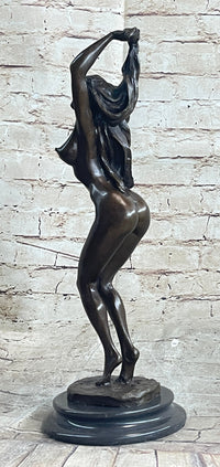 Signed Pasquale Delore Nude Woman Bronze Sculpture Art Deco LRG