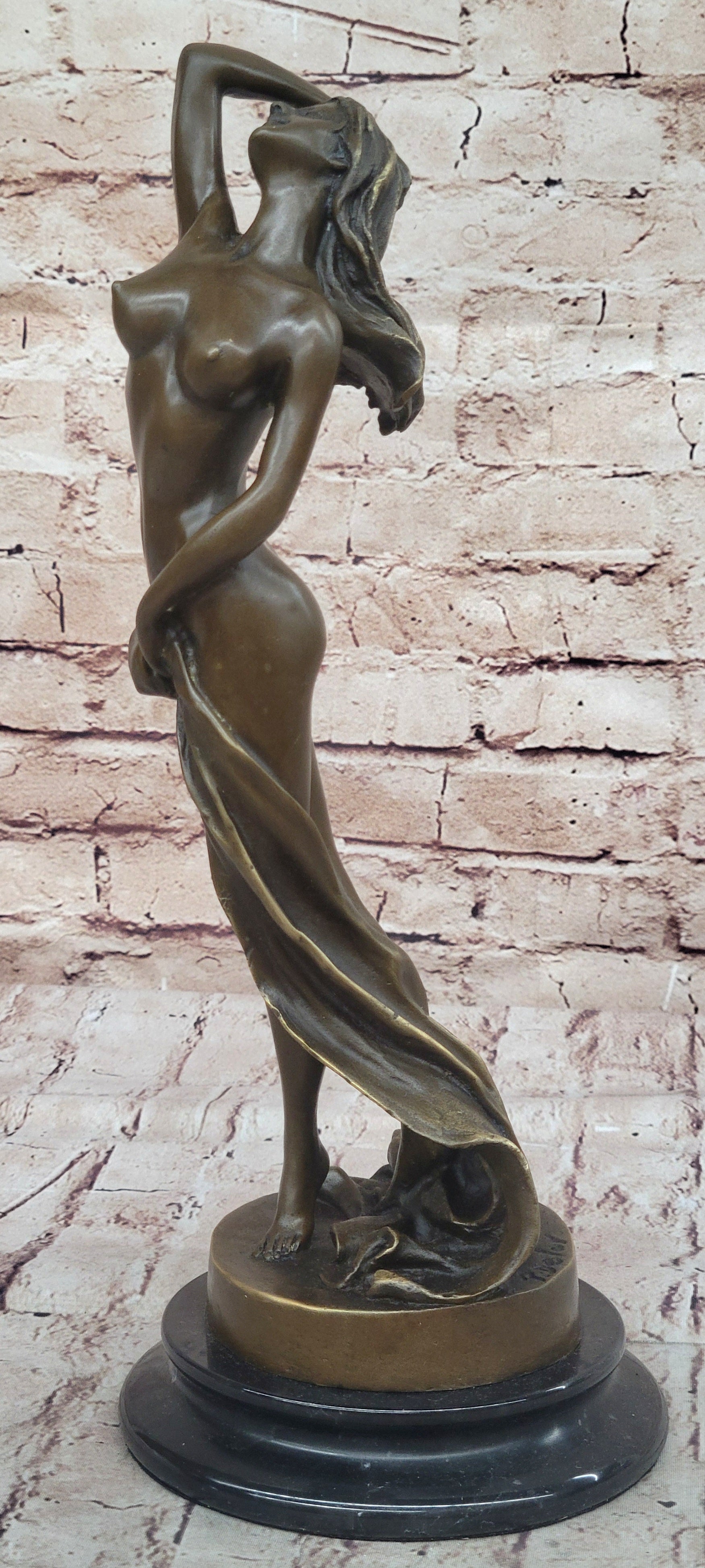 Art Deco Nude Erotic Naked Sexy Female Bronze by P.Delor Sculpture