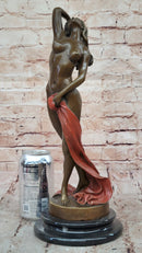 Sensual Bronze Nude Girl with Red Drape – Striking Figurative Sculpture