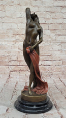 Sensual Bronze Nude Girl with Red Drape – Striking Figurative Sculpture
