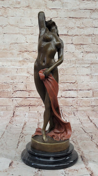 Sensual Bronze Nude Girl with Red Drape – Striking Figurative Sculpture