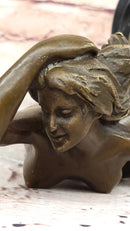 Sensual Bronze Nude Girl with Red Drape – Striking Figurative Sculpture