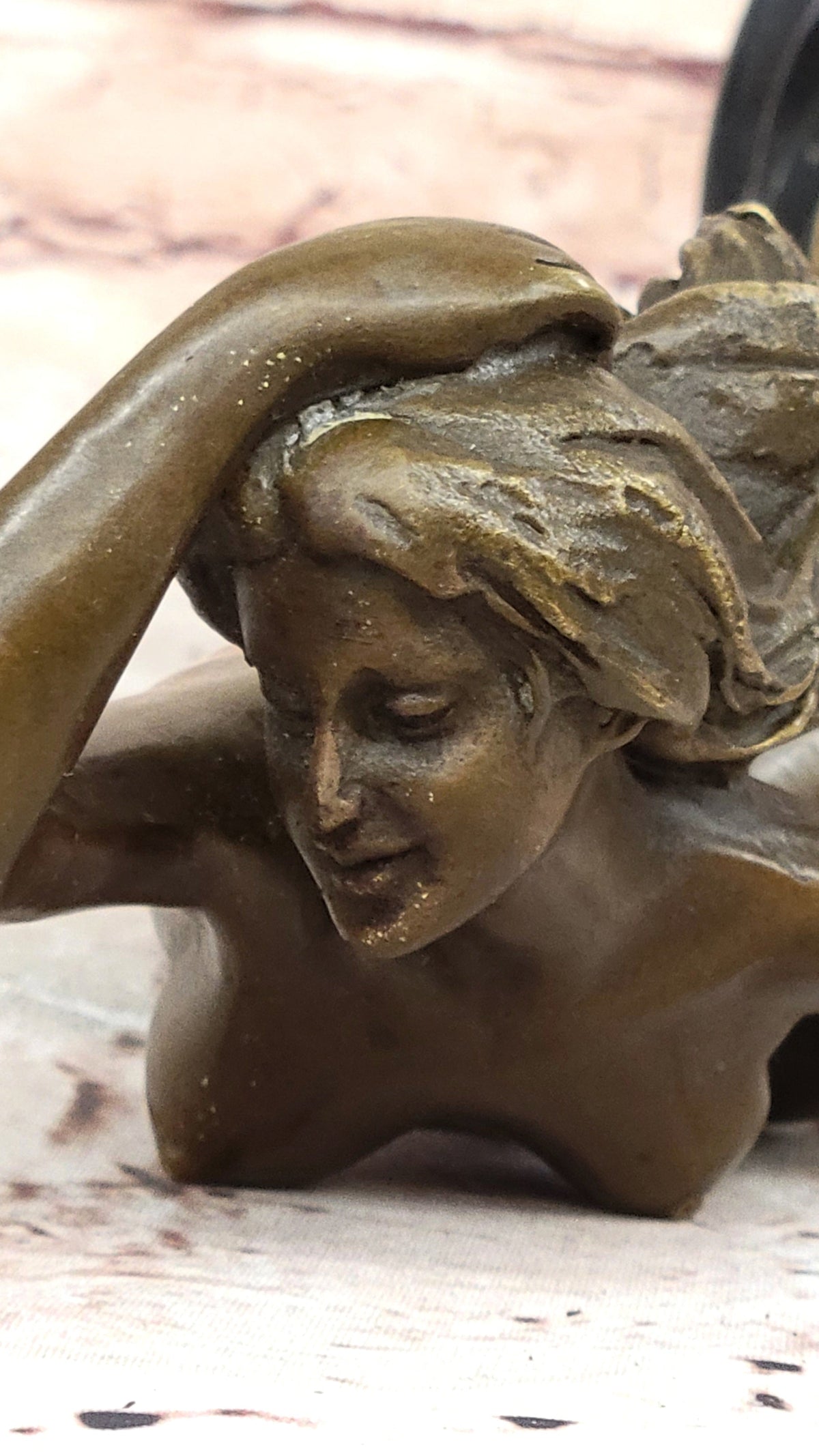 Sensual Bronze Nude Girl with Red Drape – Striking Figurative Sculpture