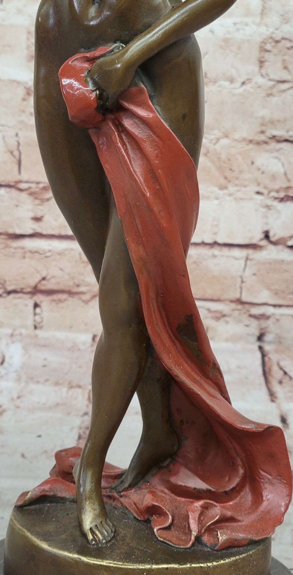 Sensual Bronze Nude Girl with Red Drape – Striking Figurative Sculpture