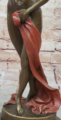 Sensual Bronze Nude Girl with Red Drape – Striking Figurative Sculpture