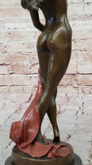 Sensual Bronze Nude Girl with Red Drape – Striking Figurative Sculpture
