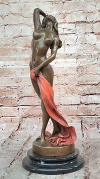 Sensual Bronze Nude Girl with Red Drape – Striking Figurative Sculpture
