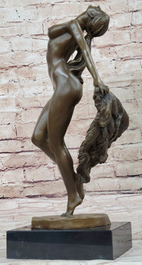 Bronze Sculpture of Nude Female Figure Dancer Girl w/ Sash Signed Art