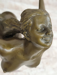 Bronze Sculpture of Nude Female Figure Dancer Girl w/ Sash Signed Art