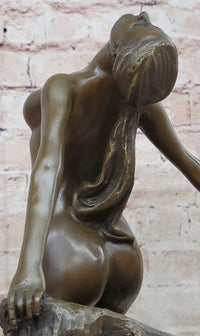 Bronze Sculpture of Nude Female Figure Dancer Girl w/ Sash Signed Art