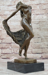 Bronze Sculpture of Nude Female Figure Dancer Girl w/ Sash Signed Art