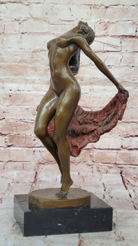 Bronze Nude Woman Sculpture with Flowing Skirt on Base - Figurative Original Art