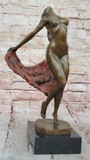 Bronze Nude Woman Sculpture with Flowing Skirt on Base - Figurative Original Art