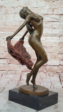 Bronze Nude Woman Sculpture with Flowing Skirt on Base - Figurative Original Art