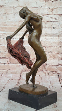 Bronze Nude Woman Sculpture with Flowing Skirt on Base - Figurative Original Art