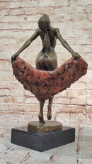 Bronze Nude Woman Sculpture with Flowing Skirt on Base - Figurative Original Art
