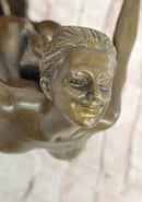 Bronze Nude Woman Sculpture with Flowing Skirt on Base - Figurative Original Art