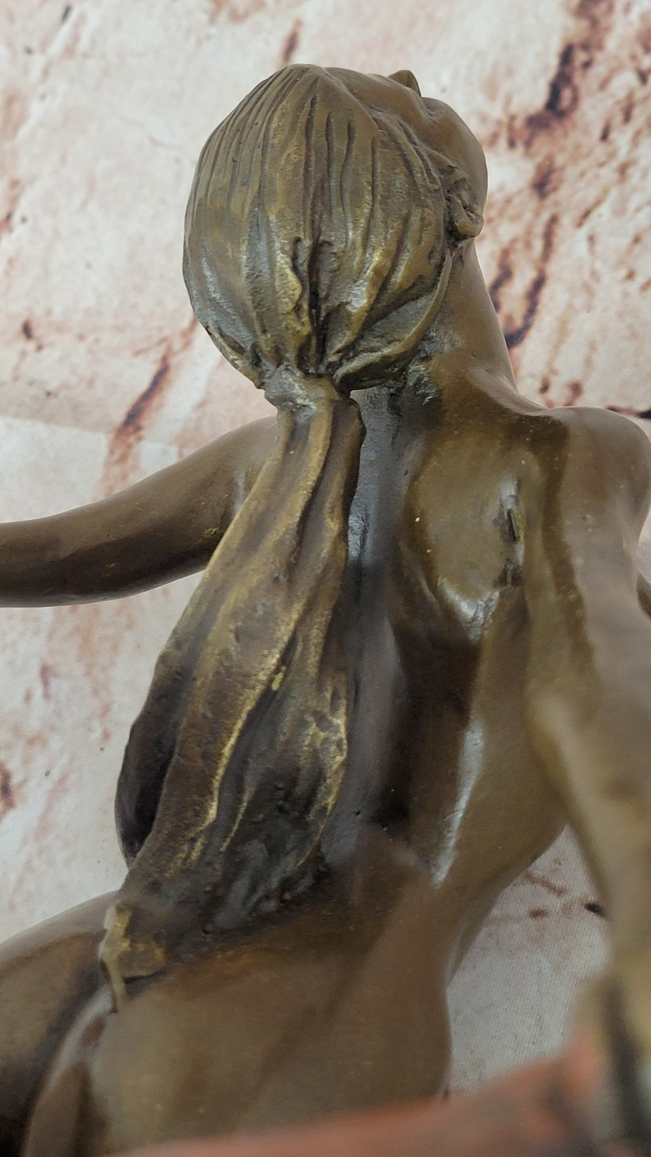 Bronze Nude Woman Sculpture with Flowing Skirt on Base - Figurative Original Art