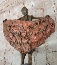 Bronze Nude Woman Sculpture with Flowing Skirt on Base - Figurative Original Art