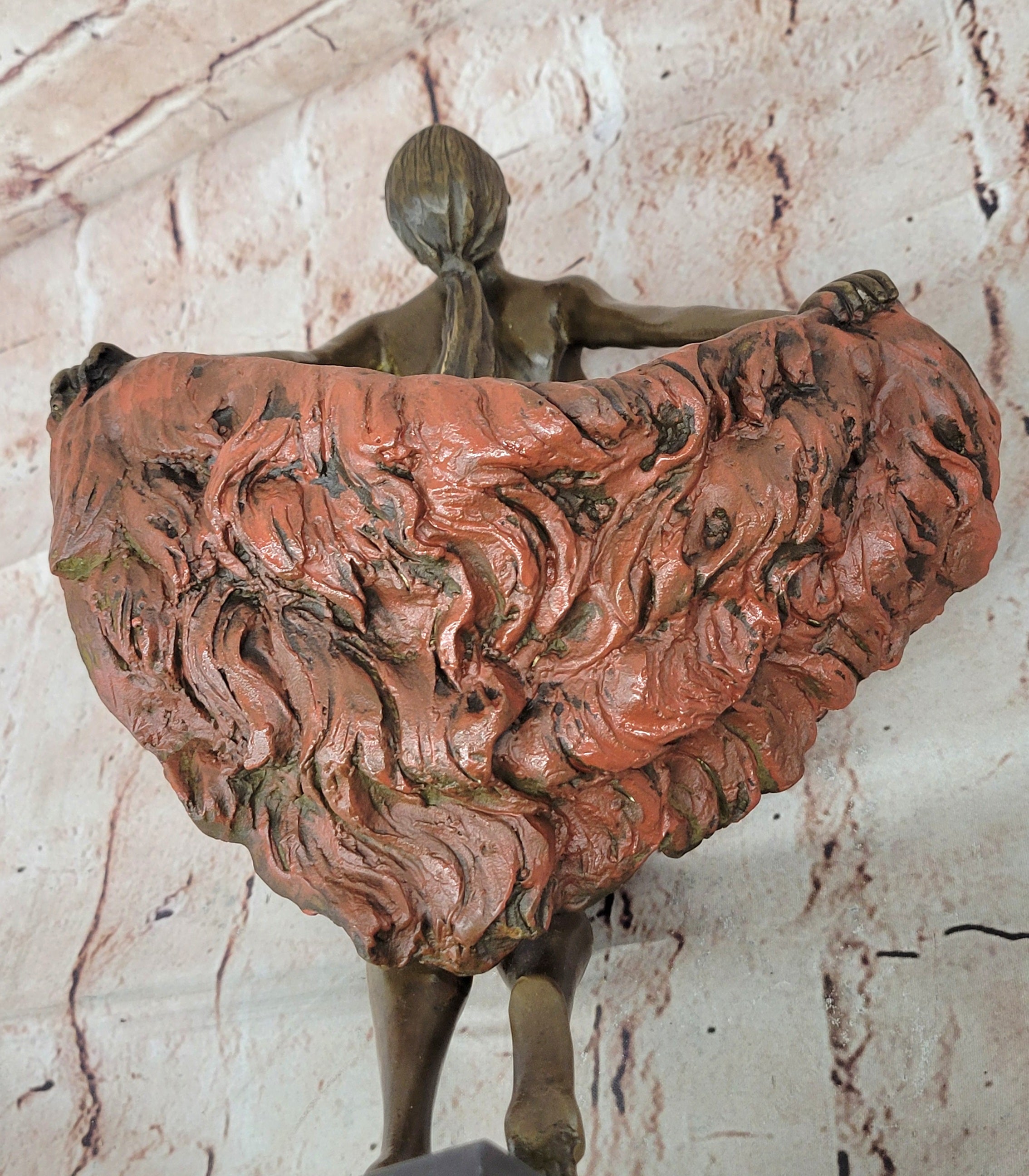 Bronze Nude Woman Sculpture with Flowing Skirt on Base - Figurative Original Art