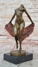 Bronze Nude Woman Sculpture with Flowing Skirt on Base - Figurative Original Art
