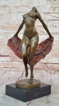 Bronze Nude Woman Sculpture with Flowing Skirt on Base - Figurative Original Art