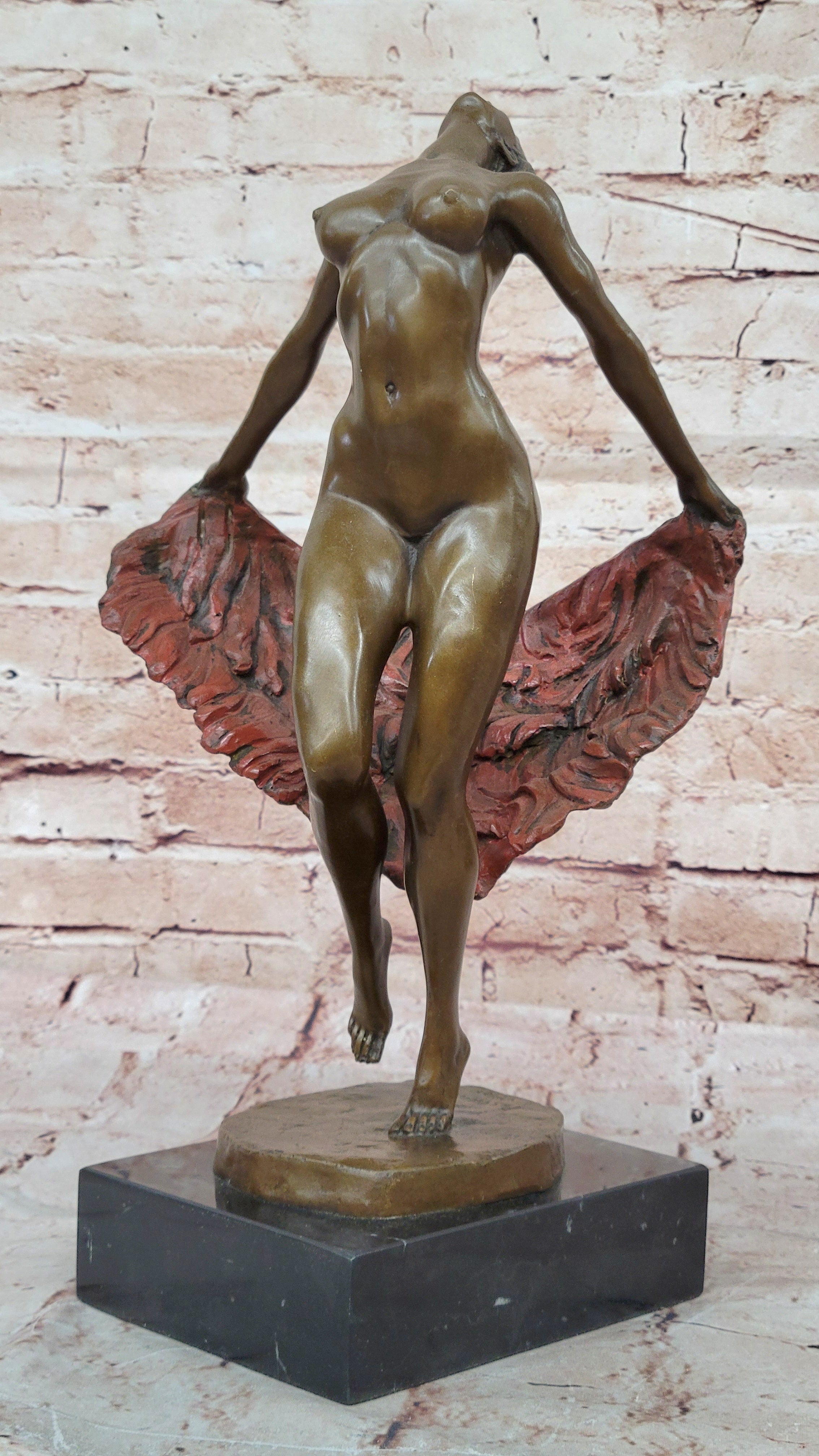 Bronze Nude Woman Sculpture with Flowing Skirt on Base - Figurative Original Art