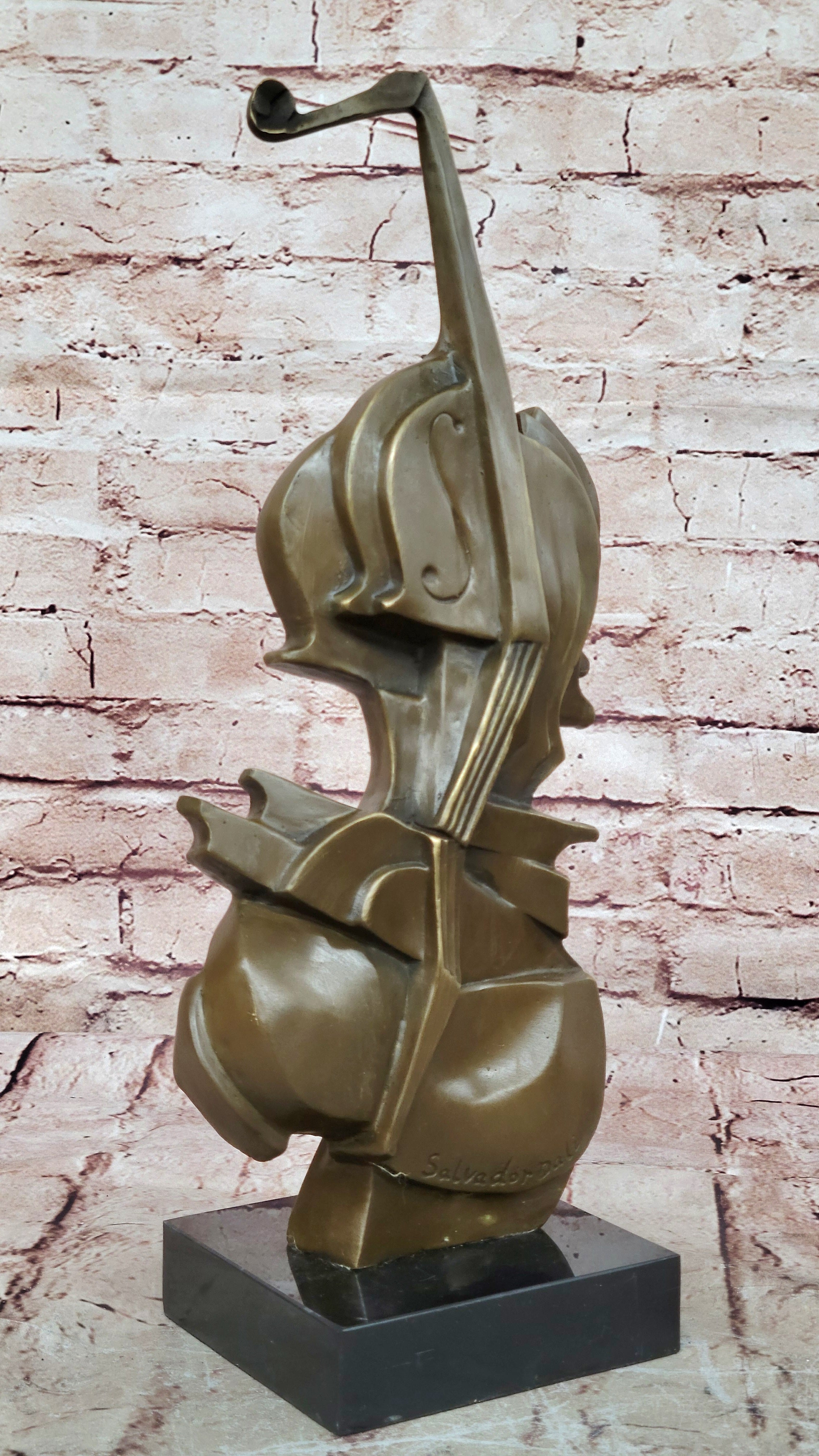 Salvador Dali Style Bronze Violin Sculpture on Marble Base