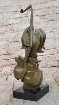 Salvador Dali Style Bronze Violin Sculpture on Marble Base