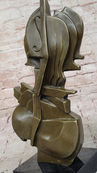 Salvador Dali Style Bronze Violin Sculpture on Marble Base