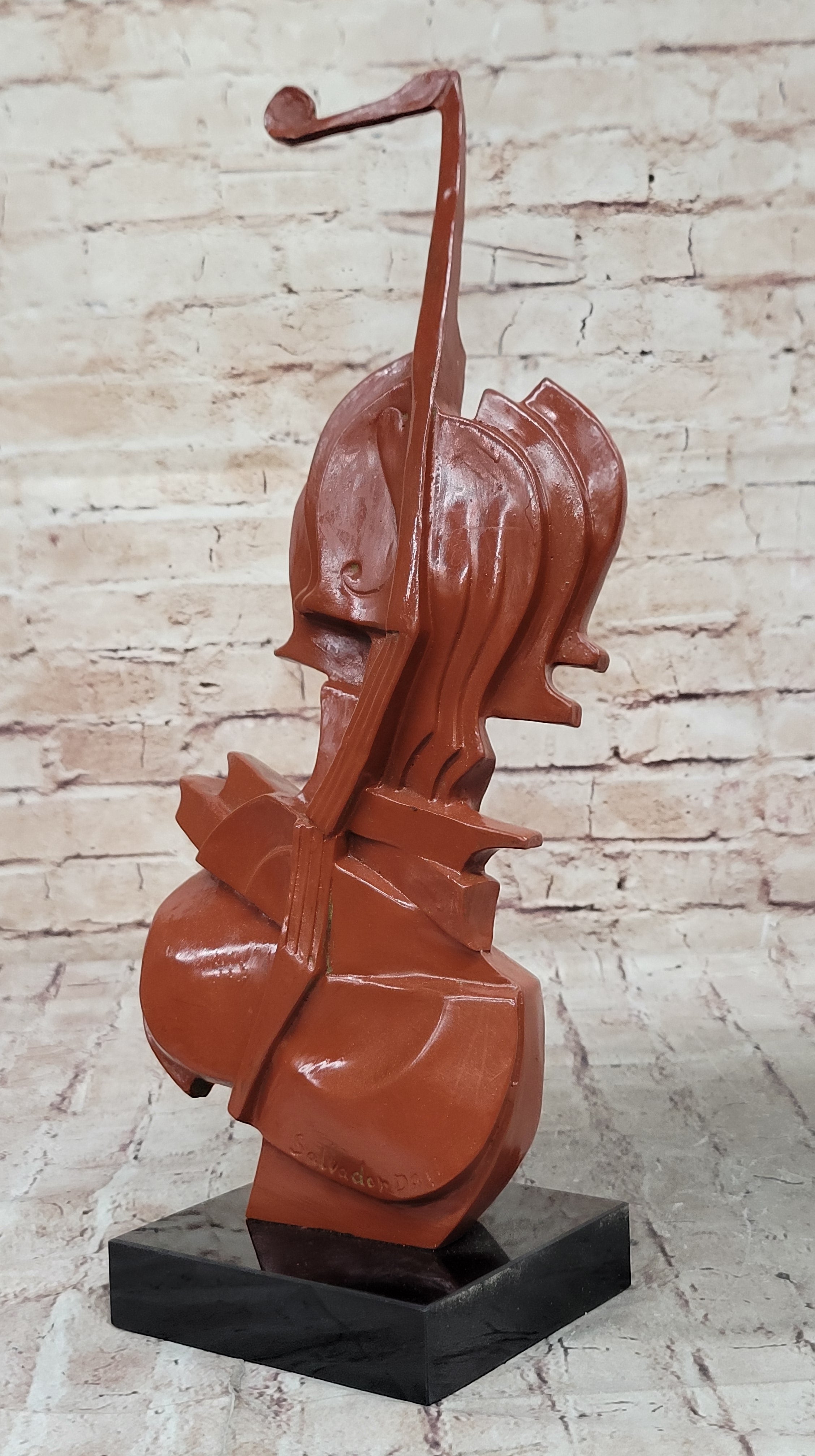 Salvador Dali Style Bronze Violin Sculpture on Marble Base