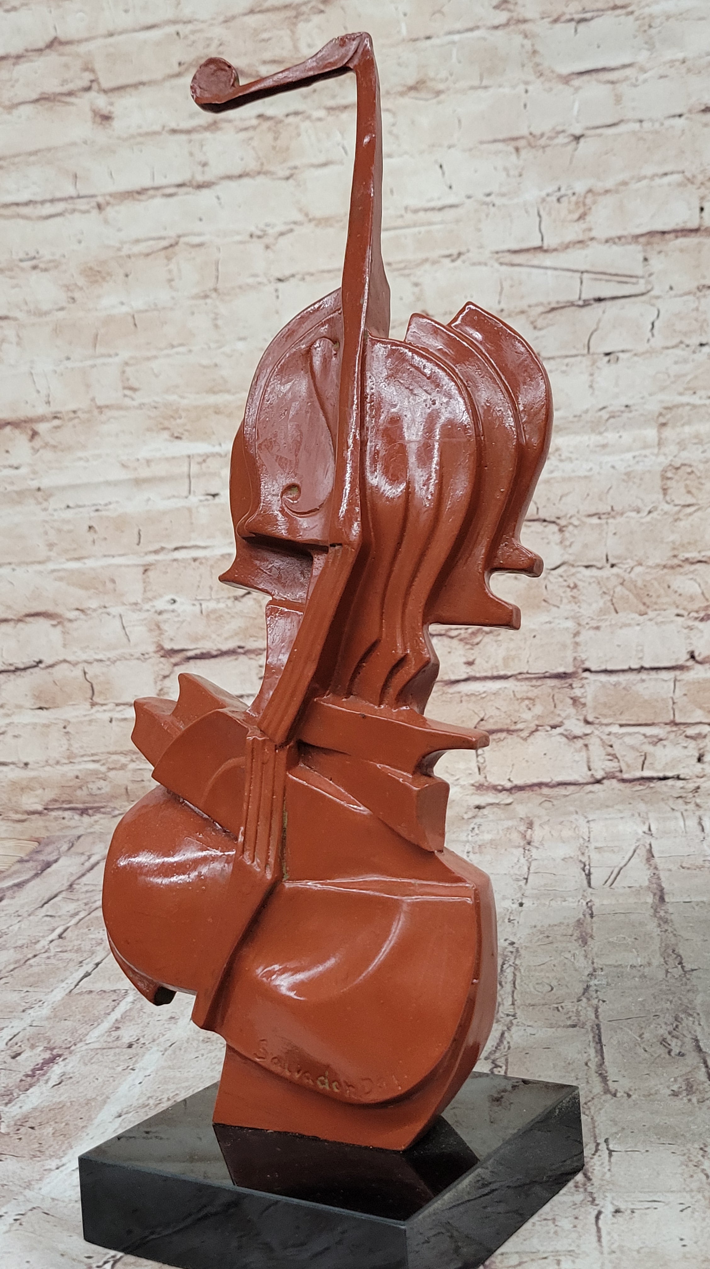 Salvador Dali Style Bronze Violin Sculpture on Marble Base