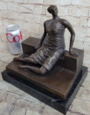 Woman on Bench by Henry Moore Bronze Sculpture Marble Base 9" x 8"