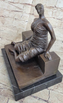 Woman on Bench by Henry Moore Bronze Sculpture Marble Base 9" x 8"