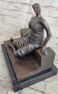 Woman on Bench by Henry Moore Bronze Sculpture Marble Base 9" x 8"