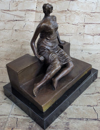 Woman on Bench by Henry Moore Bronze Sculpture Marble Base 9" x 8"