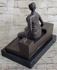 Woman on Bench by Henry Moore Bronze Sculpture Marble Base 9" x 8"