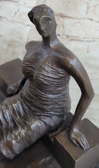 Woman on Bench by Henry Moore Bronze Sculpture Marble Base 9" x 8"