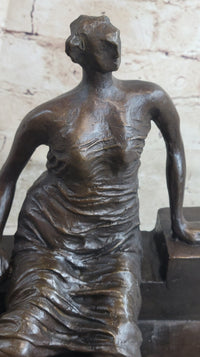 Woman on Bench by Henry Moore Bronze Sculpture Marble Base 9" x 8"