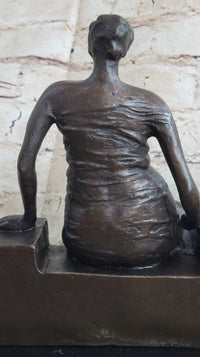 Woman on Bench by Henry Moore Bronze Sculpture Marble Base 9" x 8"