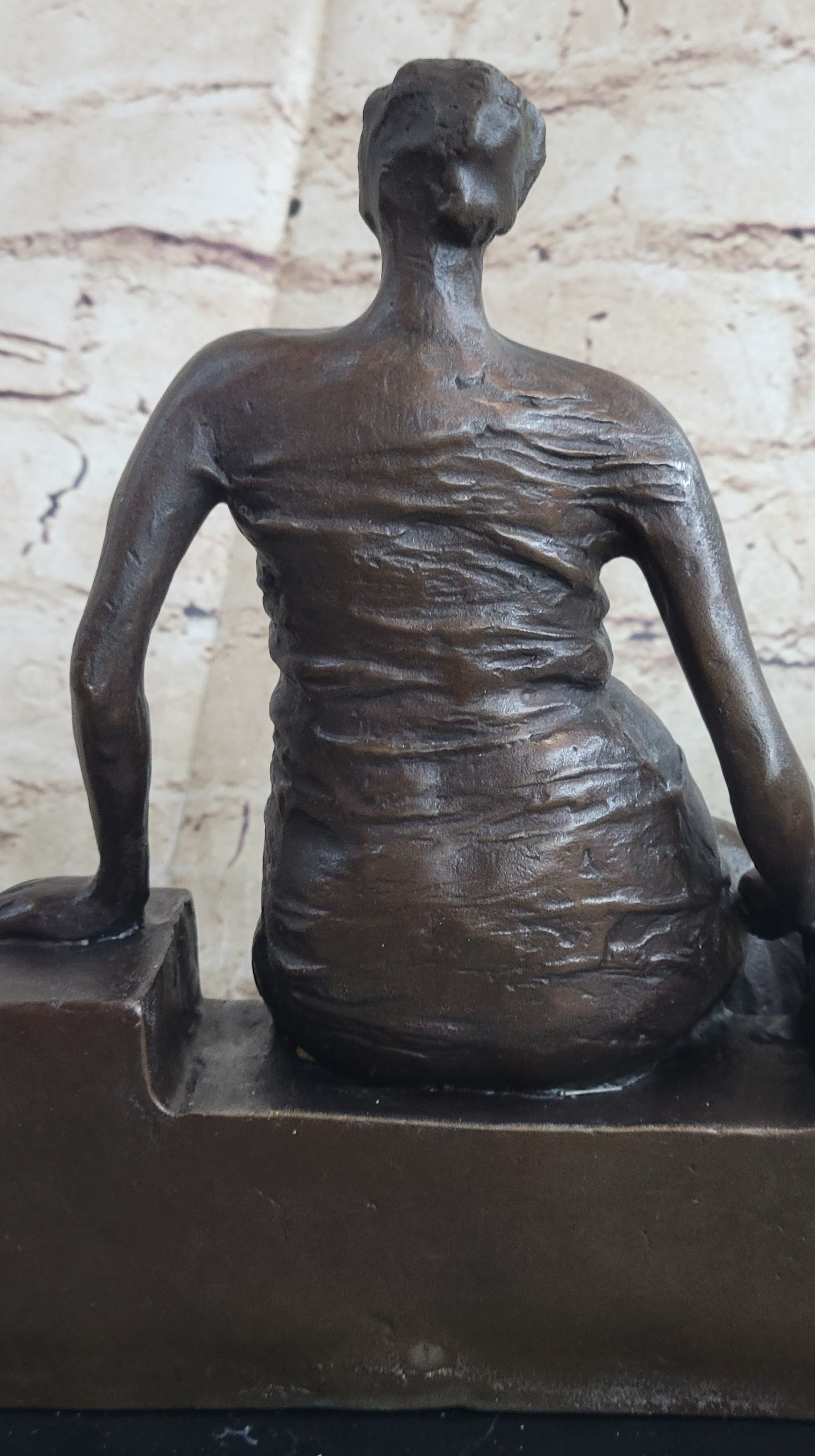 Woman on Bench by Henry Moore Bronze Sculpture Marble Base 9" x 8"