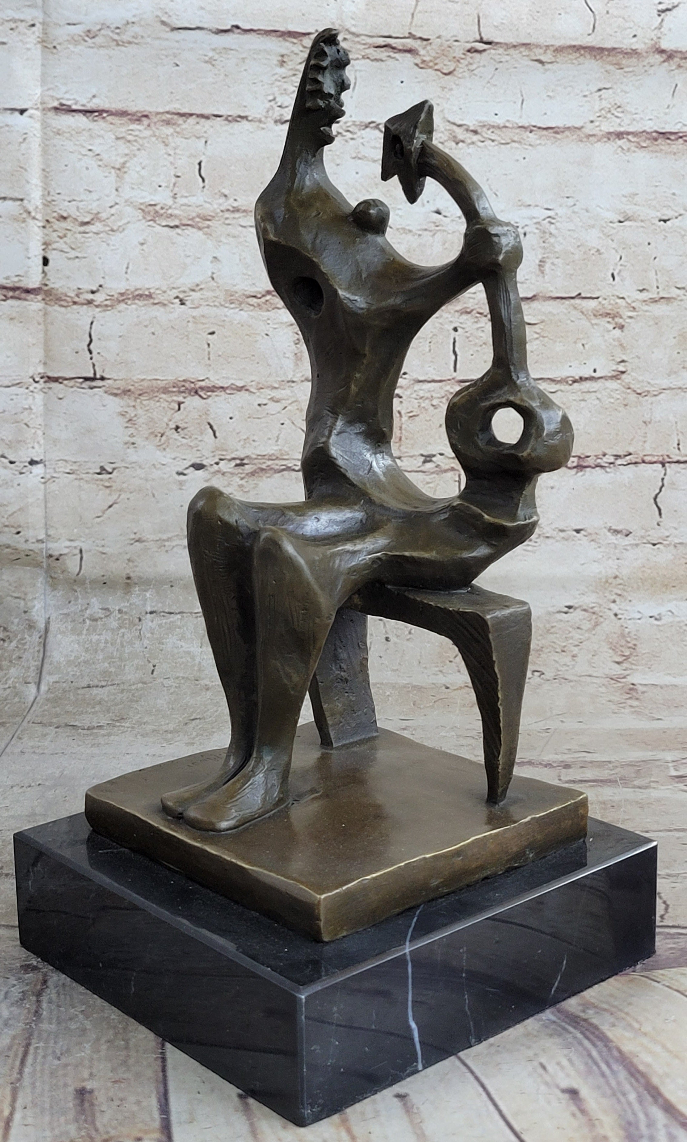Signed Henry Moore Abstract Modern Art Mother and Child Bronze