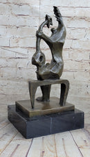 Signed Henry Moore Abstract Modern Art Mother and Child Bronze