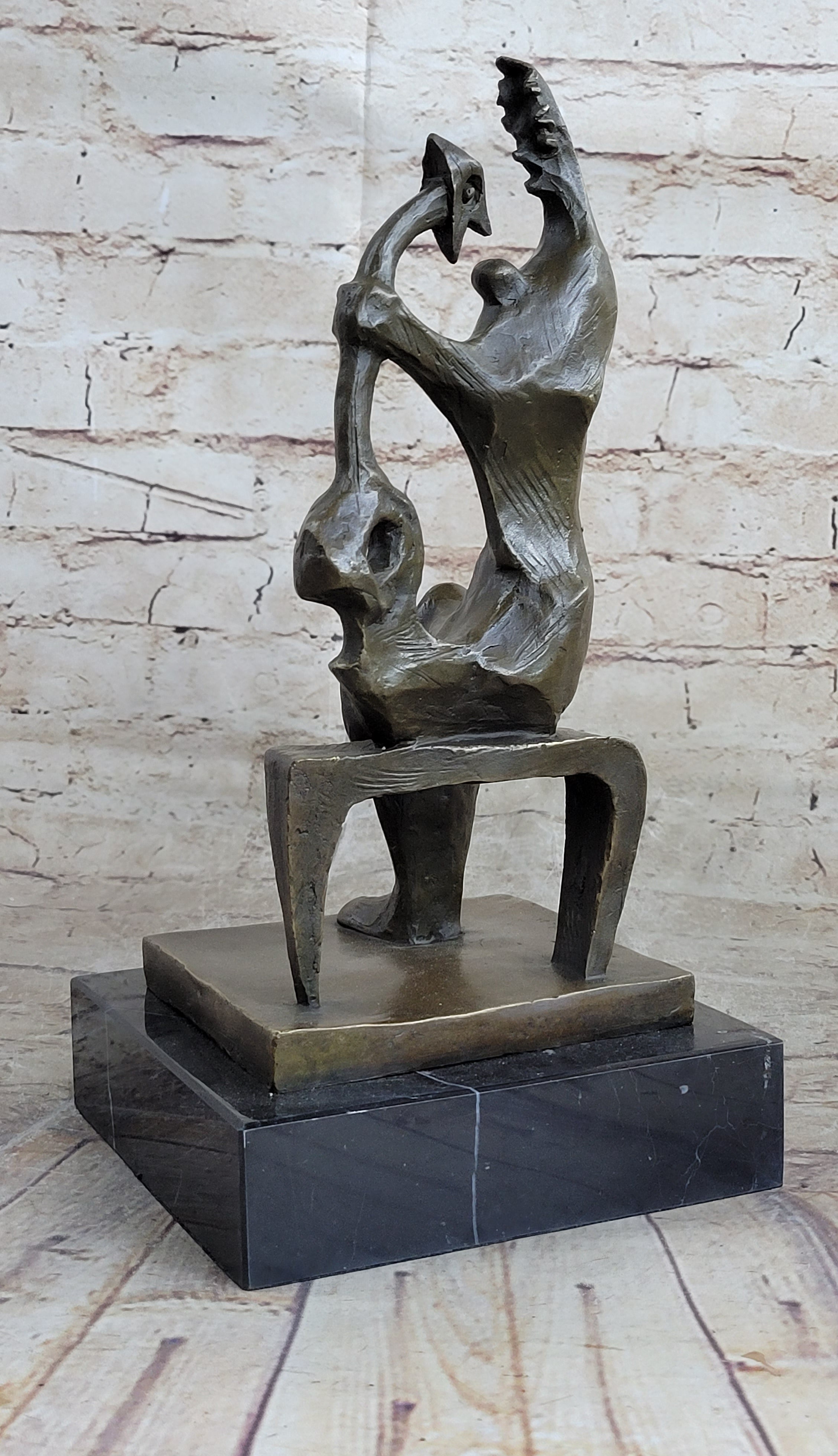 Signed Henry Moore Abstract Modern Art Mother and Child Bronze