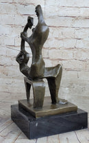 Signed Henry Moore Abstract Modern Art Mother and Child Bronze