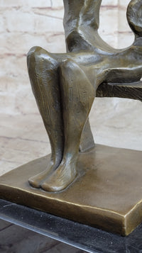 Signed Henry Moore Abstract Modern Art Mother and Child Bronze