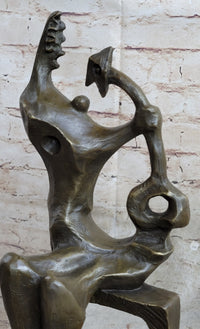 Signed Henry Moore Abstract Modern Art Mother and Child Bronze