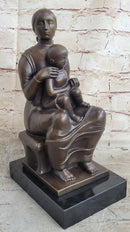 Henry Moore Mother and Child Bronze Sculpture Marble Base