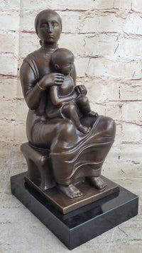 Henry Moore Mother and Child Bronze Sculpture Marble Base