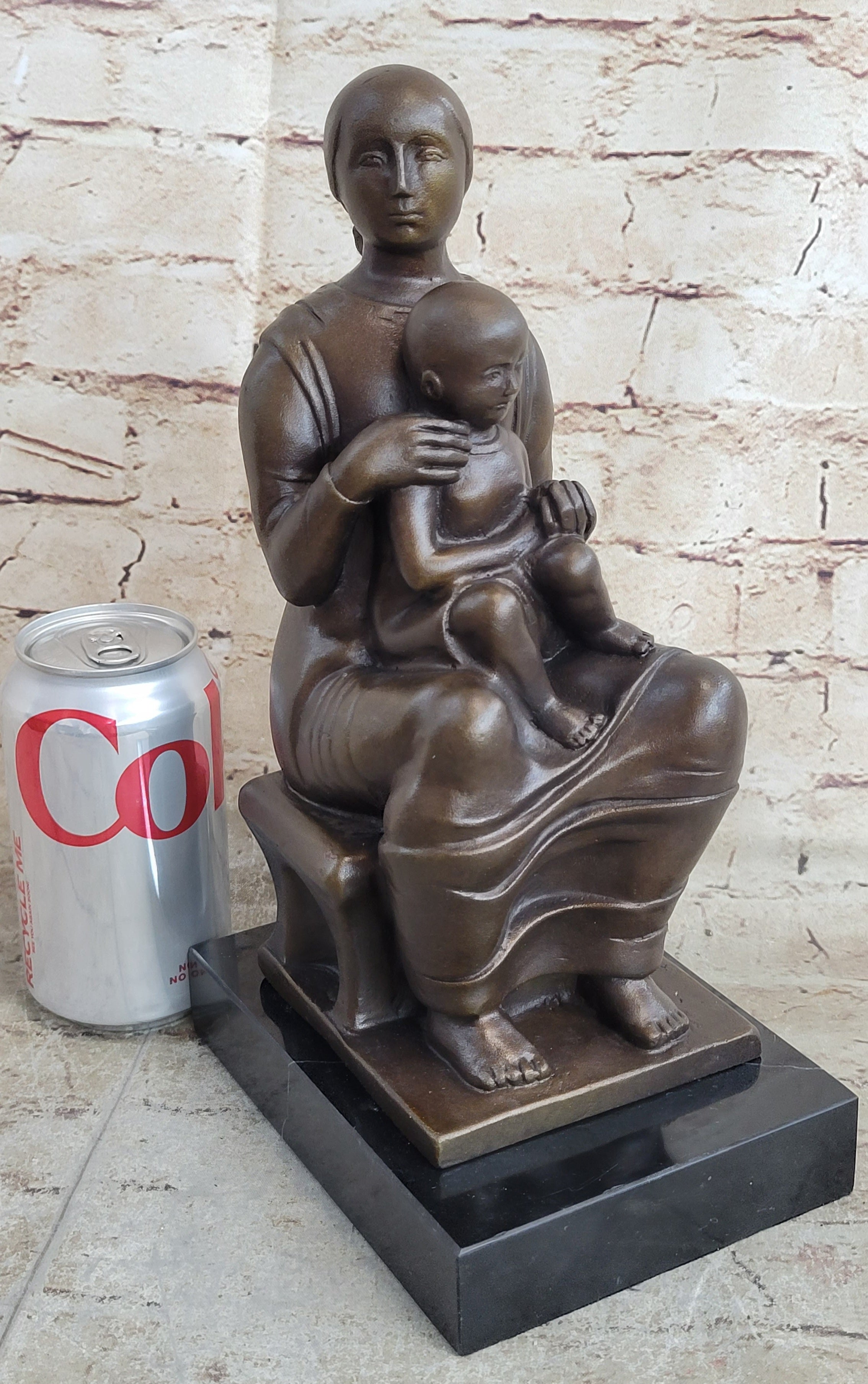 Henry Moore Mother and Child Bronze Sculpture Marble Base
